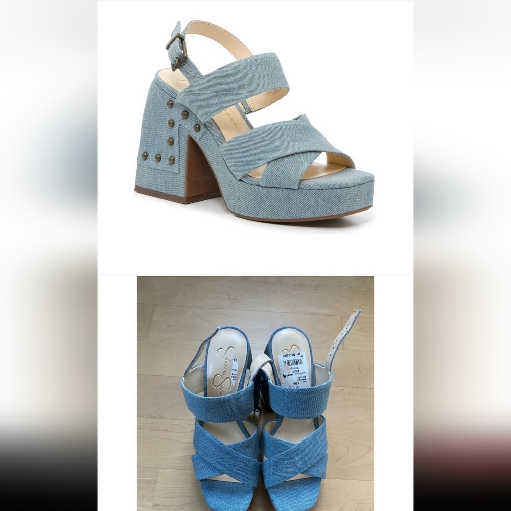 JESSICA Simpson BNWOT "Nellenie" Block Heel Blue Jean Women New Studded